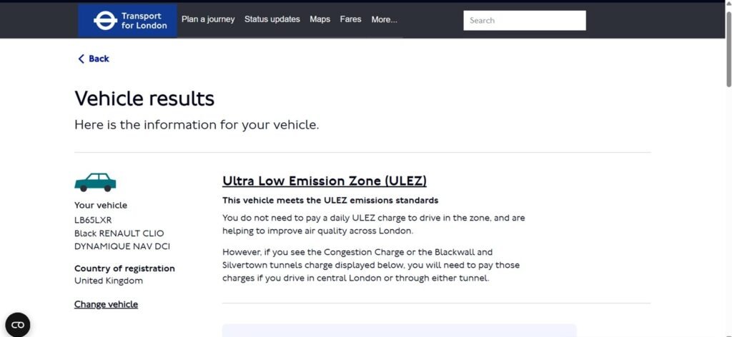ULEZ details for Renault Clio